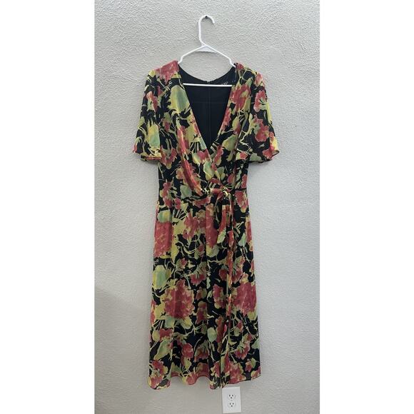 Lauren Ralph Lauren Womens Dress Size 14 Georgette Crinkle Midi Surplice Floral - Picture 1 of 13